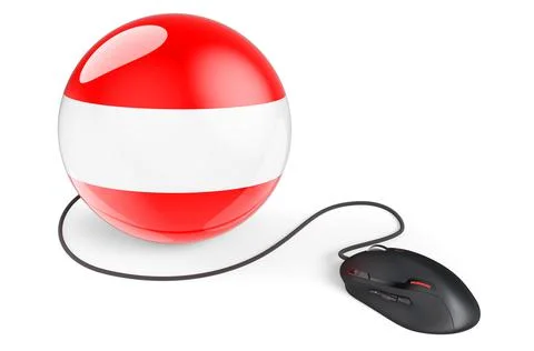 Computer mouse with Austrian flag. Internet network in Austria concept. 3D re Illustrazione stock