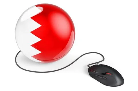 Computer mouse with Bahraini flag. Internet network in Bahrain concept. 3D re Stock Illustration