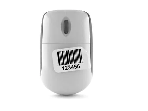 Computer mouse with barcode sticker Stock Illustration