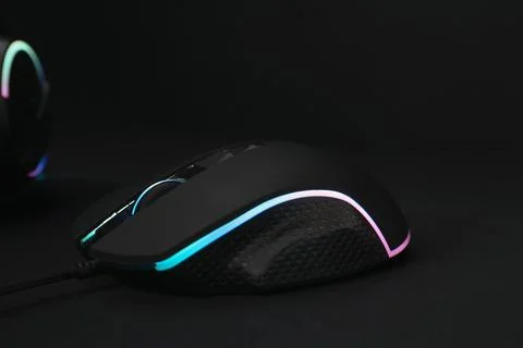 Computer mouse on black background, closeup view 스톡 사진