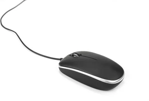 Computer mouse with black cable on the white Stock Photos