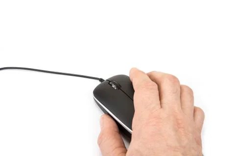 Computer mouse with black cable on the white Fotos Stock