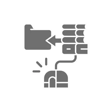 Computer mouse with book, online education, web library grey icon. Stock Illustration