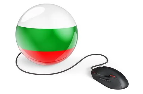 Computer mouse with Bulgarian flag. Internet network in Bulgaria concept. 3D  Stock Illustration