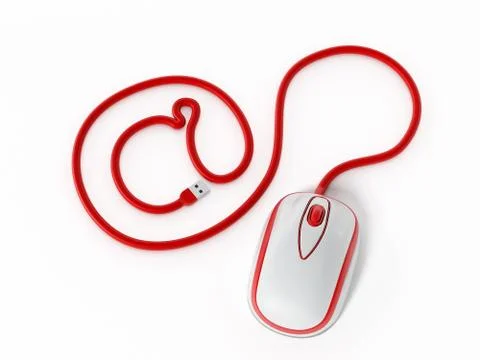 Computer mouse cable forming an at sign. 3D illustration Stock Illustration