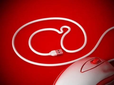 Computer mouse cable forming an at sign. 3D illustration Stock Illustration