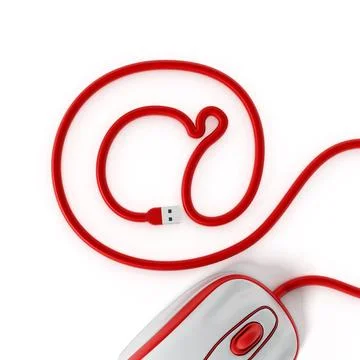 Computer mouse cable forming an at sign. 3D illustration Computer mouse ca... Stock Photos