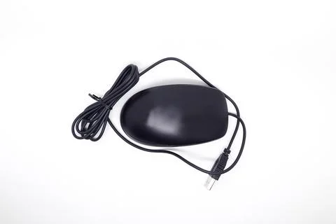 Computer mouse with cable isolated on white background, clipping path included. Stock Photos