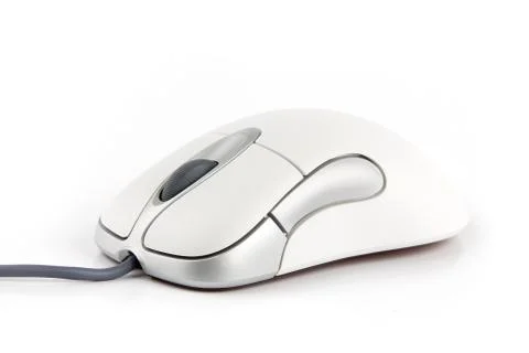 Computer mouse with cable on white background Foto stock