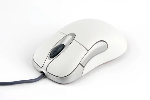 Computer mouse with cable on white background Foto stock