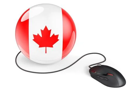 Computer mouse with Canadian flag. Internet network in Canada concept. 3D ren Stock Illustration