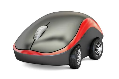 Computer Mouse with car wheels, 3D rendering 스톡 일러스트