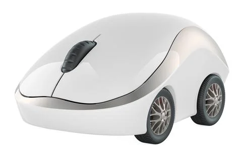 Computer mouse with car wheels, 3D rendering Stock Illustration