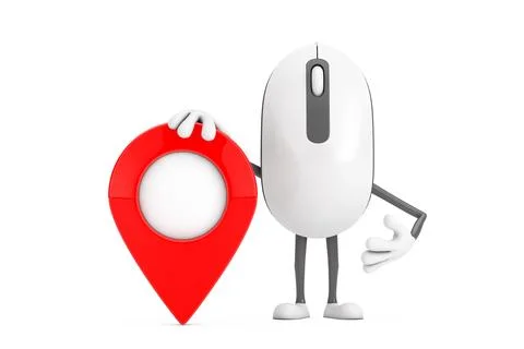 Computer Mouse Cartoon Person Character Mascot with Red Target Map Pointer .. Stock Illustration