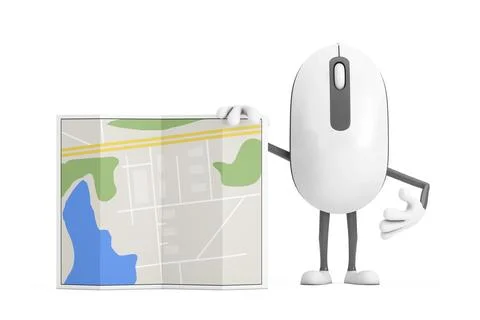 Computer Mouse Cartoon Person Character Mascot with Abstract City Plan Map... Stock Illustration