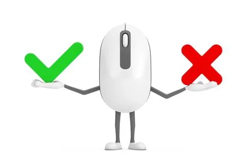Computer Mouse Cartoon Person Character Mascot with Red Cross and Green Che.. Stock Illustration
