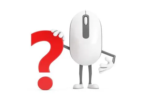 Computer Mouse Cartoon Person Character Mascot with Red Question Mark Sign... 库存插图