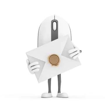 Computer Mouse Cartoon Person Character Mascot with White Blank Envelope. 3.. Stockillustratie
