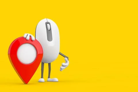 Computer Mouse Cartoon Person Character Mascot with Red Target Map Pointer .. Stock Illustration