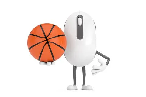 Computer Mouse Cartoon Person Character Mascot with Basketball Ball. 3d Ren.. Stock Illustration