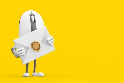 Computer Mouse Cartoon Person Character Mascot with White Blank Envelope. 3.. Stockillustratie