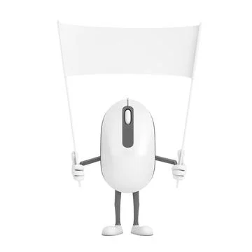 Computer Mouse Cartoon Person Character Mascot and Empty White Blank Banner.. Stockillustratie