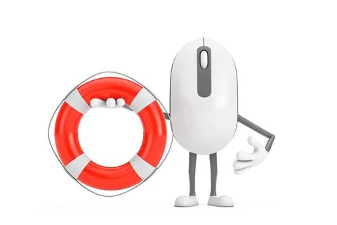 Computer Mouse Cartoon Person Character Mascot with Life Buoy. 3d Rendering 스톡 일러스트