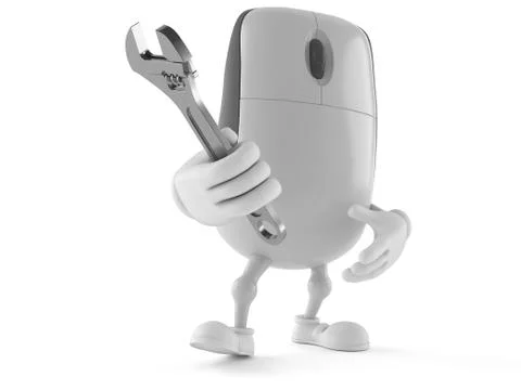 Computer mouse character with adjustable wrench Stockillustratie