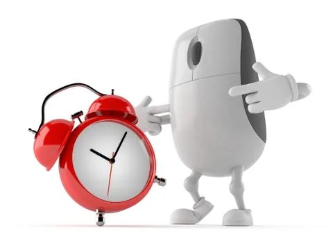 Computer mouse character with alarm clock Stock Illustration