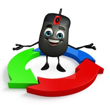 Computer mouse character with arrow 스톡 일러스트