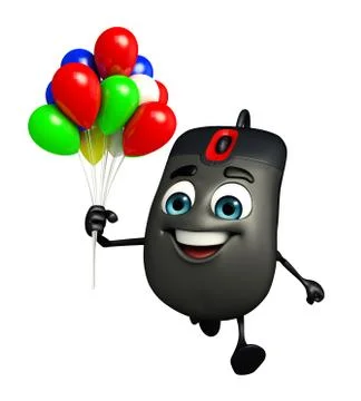 Computer mouse character with balloons 스톡 일러스트