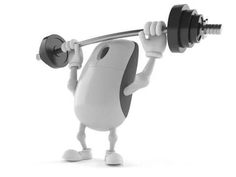 Computer mouse character with barbell Stock Illustration