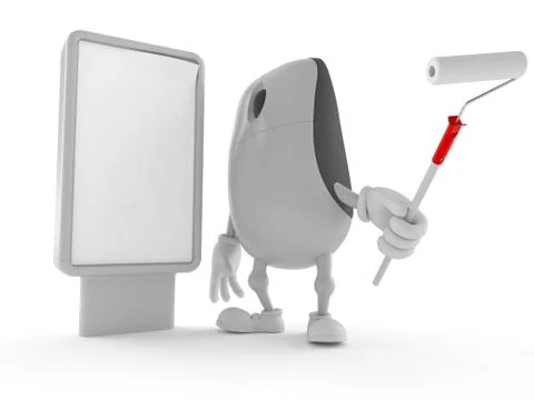 Computer mouse character with blank billboard Illustrazione stock
