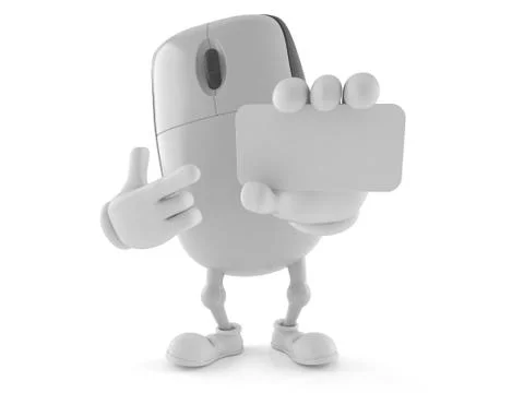 Computer mouse character with blank business card Stock Illustration