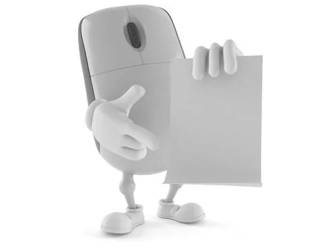 Computer mouse character with blank sheet of paper Stockillustratie