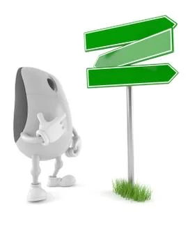 Computer mouse character with blank signpost Stock Illustration