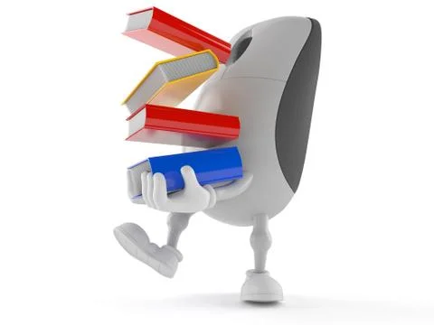 Computer mouse character with books Illustrazione stock