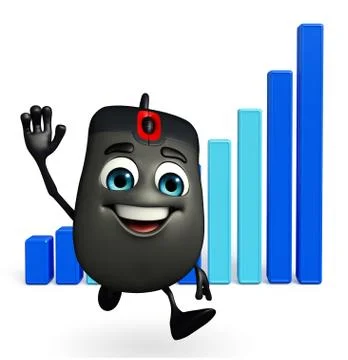 Computer mouse character with business graph Illustrazione stock