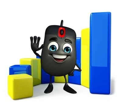 Computer mouse character with business graph Illustrazione stock