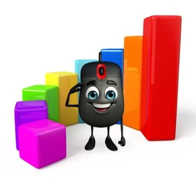Computer mouse character with business graph Ilustración de archivo