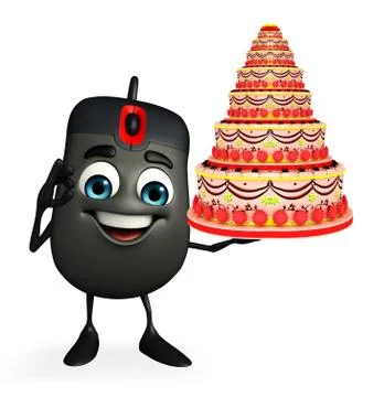 Computer mouse character with cake Illustrazione stock