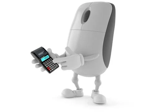 Computer mouse character with calculator Illustrazione stock