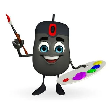 Computer mouse character with color plate Illustrazione stock