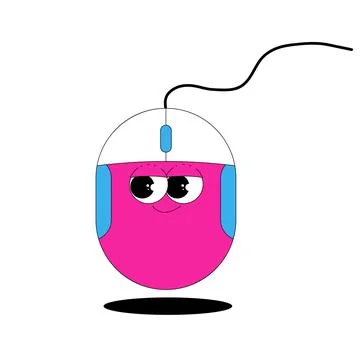 Computer mouse character with cute face. Funny mascot in 70s 80s style. Vec.. Stock Illustration