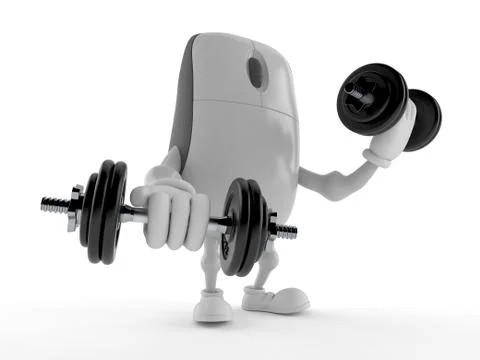 Computer mouse character with dumbbells Stock Illustration