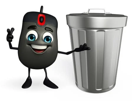 Computer mouse character with dustbin Stock Illustration