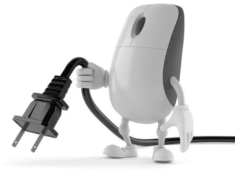 Computer mouse character with electric plug 스톡 일러스트