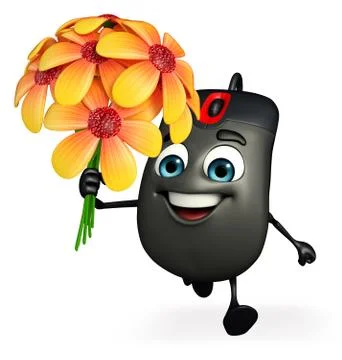 Computer mouse character with flowers 스톡 일러스트