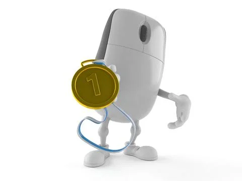 Computer mouse character with golden medal Stock Illustration