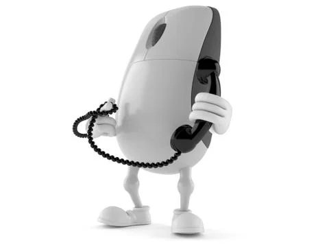 Computer mouse character with handset Illustrazione stock